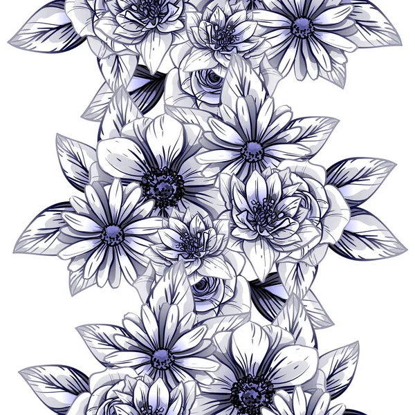 Patrón Flores Estilo Vintage Sin Costuras Elementos Florales Contorno — Vector de stock