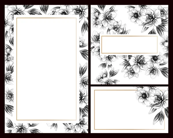 Conjunto Tarjetas Boda Flores Estilo Vintage Elementos Marcos Florales — Vector de stock