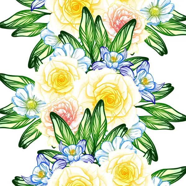 Patrón Flores Estilo Vintage Sin Costuras Elementos Florales Color — Vector de stock