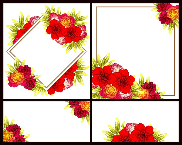 Conjunto Tarjetas Boda Flores Estilo Vintage Elementos Florales Color — Vector de stock