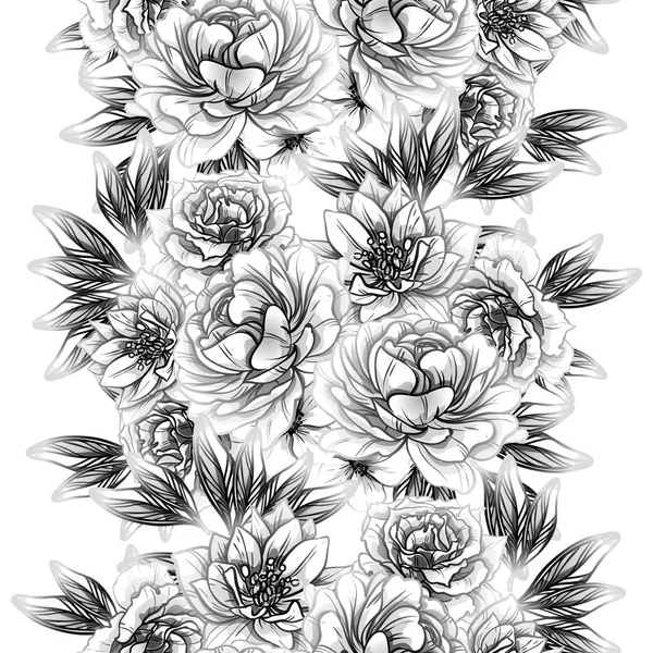 Patrón Flores Estilo Vintage Sin Costuras Elementos Florales Contorno — Vector de stock