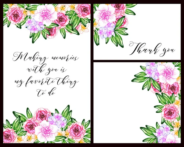 Conjunto Tarjetas Boda Flores Estilo Vintage Elementos Florales Color — Archivo Imágenes Vectoriales