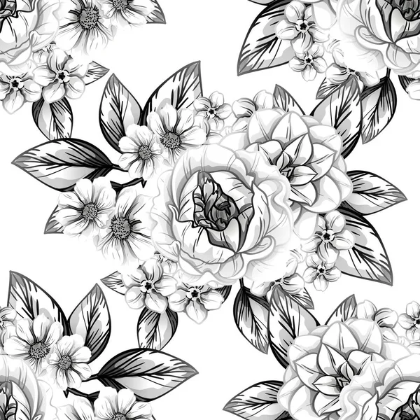 Patrón Flores Estilo Vintage Sin Costuras Elementos Florales Contorno — Vector de stock