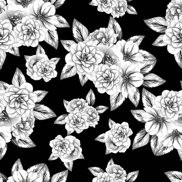 Naadloze Vintage Stijl Bloemenpatroon Floral Elementen Contour — Stockvector