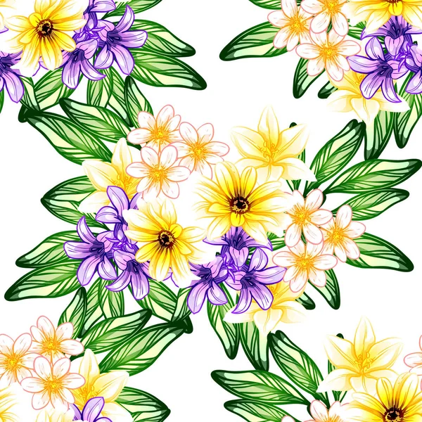 Seamless Vintage Style Flower Pattern Floral Elements Color — Stock Vector