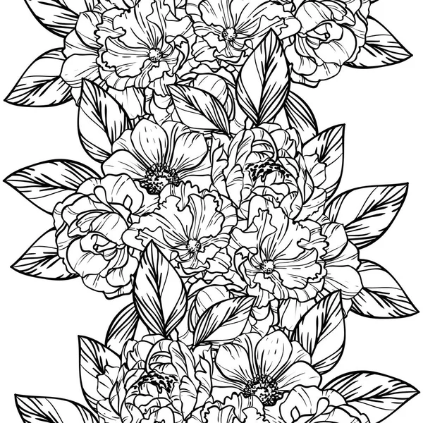 Patrón Flores Estilo Vintage Sin Costuras Elementos Florales Contorno — Vector de stock