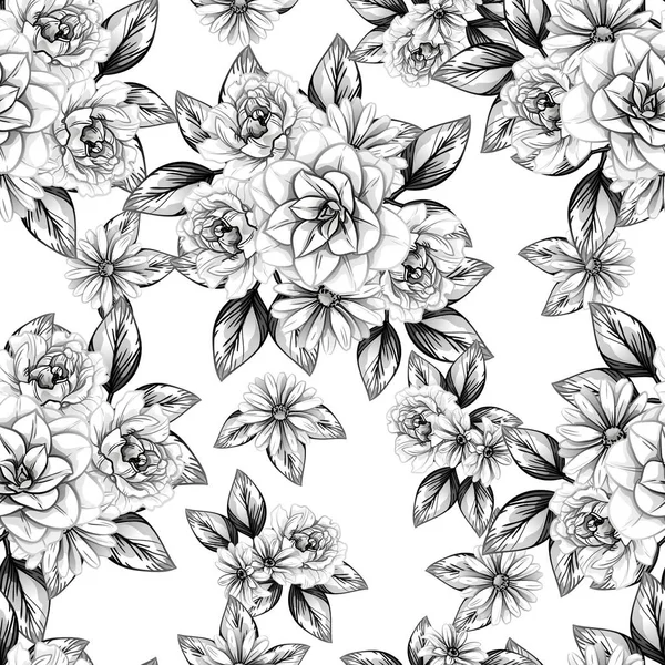 Patrón Flores Estilo Vintage Sin Costuras Elementos Florales Contorno — Vector de stock