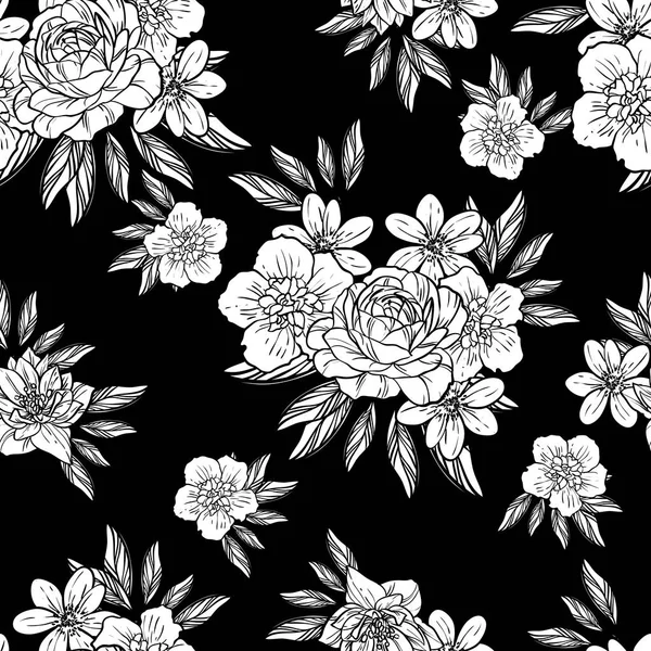 Naadloze Vintage Stijl Bloemenpatroon Floral Elementen Contour — Stockvector