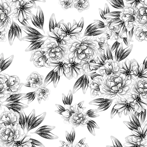 Naadloze Vintage Stijl Bloemenpatroon Floral Elementen Contour — Stockvector