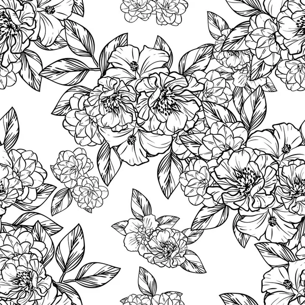 Naadloze Vintage Stijl Bloemenpatroon Floral Elementen Contour — Stockvector