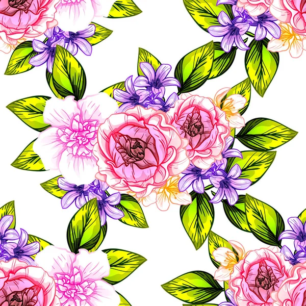 Modèle Fleur Style Vintage Sans Couture Éléments Floraux Couleur — Image vectorielle