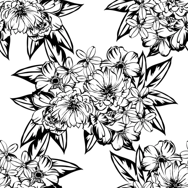 Naadloze Vintage Stijl Bloemenpatroon Floral Elementen Contour — Stockvector