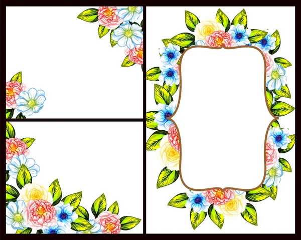 Conjunto Tarjetas Boda Flores Estilo Vintage Elementos Florales Color — Vector de stock