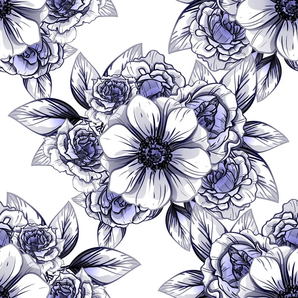 无缝复古风格的花卉图案 等高线中的花元素 — 图库矢量图片