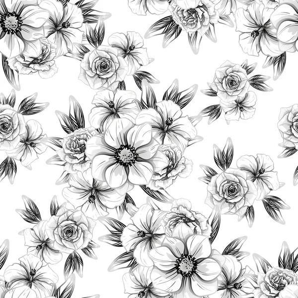 Patrón Flores Estilo Vintage Sin Costuras Elementos Florales Contorno — Vector de stock