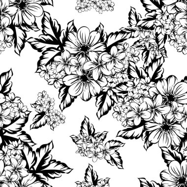 Sorunsuz vintage tarzı çiçek deseni. Kontur çiçek öğeleri