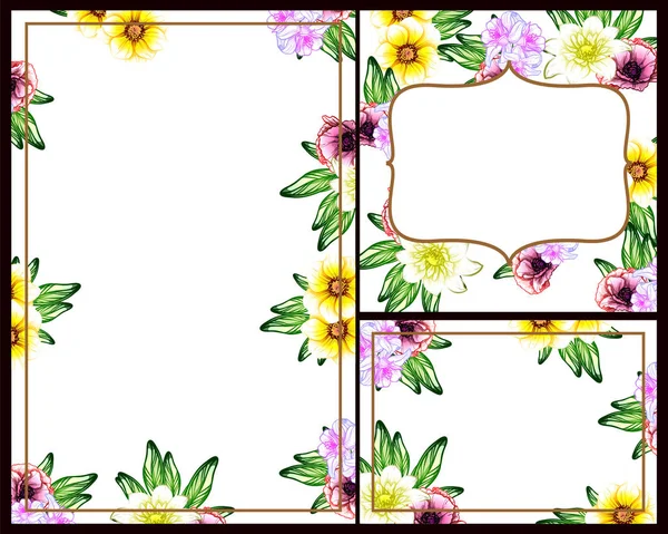 Conjunto Tarjetas Boda Flores Estilo Vintage Elementos Florales Color — Vector de stock