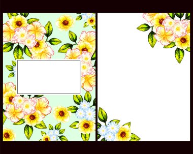 Klasik çiçek düğün kartları seti. Çiçek renginde elementler