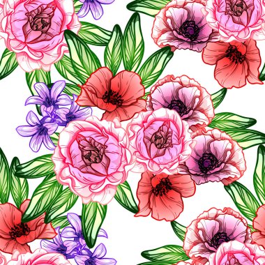 Sorunsuz vintage tarzı çiçek deseni. Renkli çiçek öğeleri