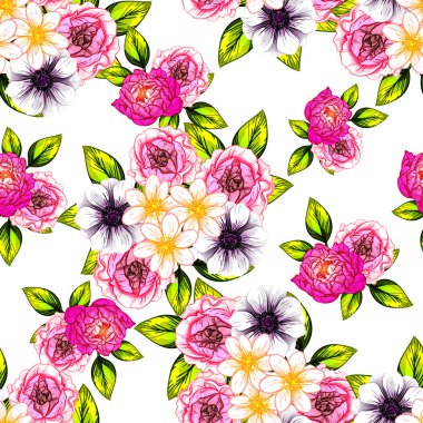 Sorunsuz vintage tarzı çiçek deseni. Renkli çiçek öğeleri