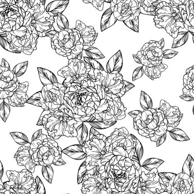 Sorunsuz vintage tarzı çiçek deseni. Kontur çiçek öğeleri