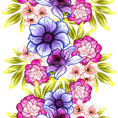 Sorunsuz vintage tarzı çiçek deseni. Renkli çiçek öğeleri