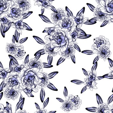 Sorunsuz vintage tarzı çiçek deseni. Kontur çiçek öğeleri