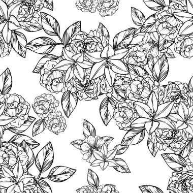 Sorunsuz vintage tarzı çiçek deseni. Kontur çiçek öğeleri