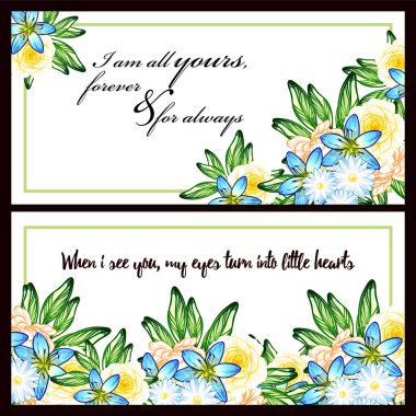 Klasik çiçek düğün kartları seti. Çiçek renginde elementler