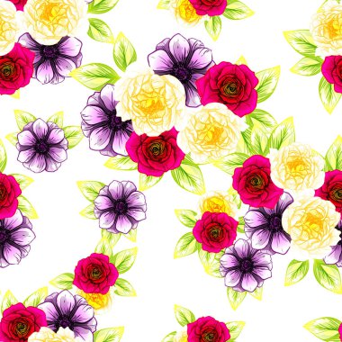 Sorunsuz vintage tarzı çiçek deseni. Renkli çiçek öğeleri