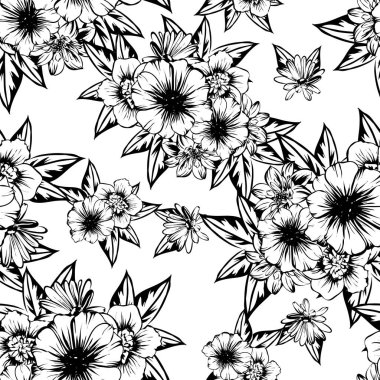 Sorunsuz vintage tarzı çiçek deseni. Kontur çiçek öğeleri