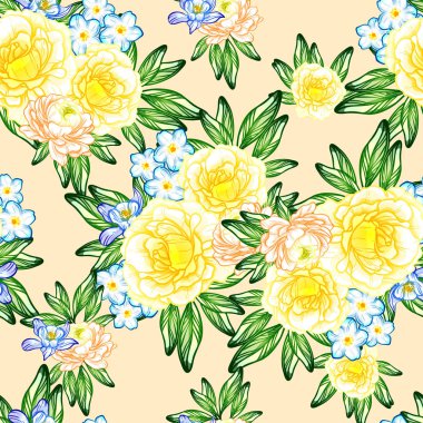 Sorunsuz vintage tarzı çiçek deseni. Renkli çiçek öğeleri