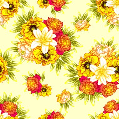 Sorunsuz vintage tarzı çiçek deseni. Renkli çiçek öğeleri