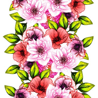 Sorunsuz vintage tarzı çiçek deseni. Renkli çiçek öğeleri