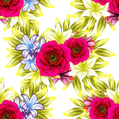 Sorunsuz vintage tarzı çiçek deseni. Renkli çiçek öğeleri