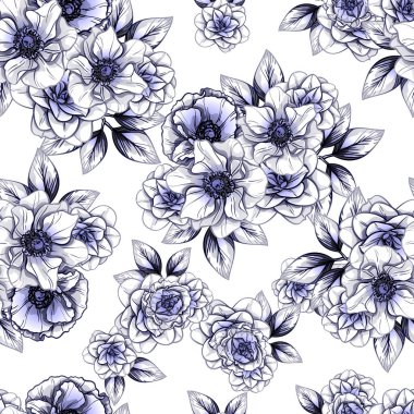 Sorunsuz vintage tarzı çiçek deseni. Kontur çiçek öğeleri