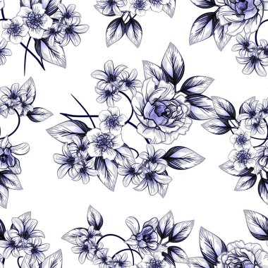 Sorunsuz vintage tarzı çiçek deseni. Kontur çiçek öğeleri