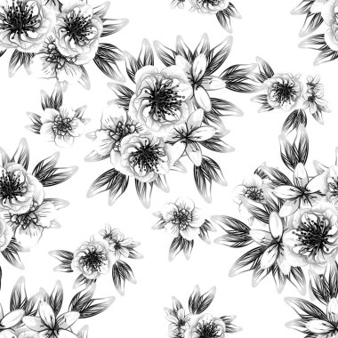 Sorunsuz vintage tarzı çiçek deseni. Kontur çiçek öğeleri