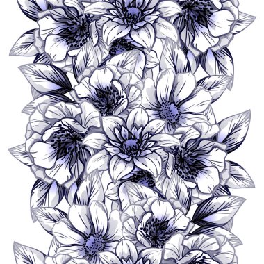 Sorunsuz vintage tarzı çiçek deseni. Kontur çiçek öğeleri