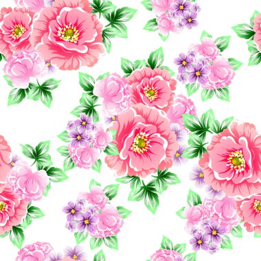 Sorunsuz vintage tarzı çiçek deseni. Renkli çiçek öğeleri