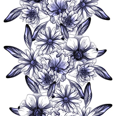 Sorunsuz vintage tarzı çiçek deseni. Kontur çiçek öğeleri