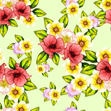 Sorunsuz vintage tarzı çiçek deseni. Renkli çiçek öğeleri