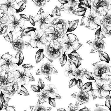 Sorunsuz vintage tarzı çiçek deseni. Kontur çiçek öğeleri
