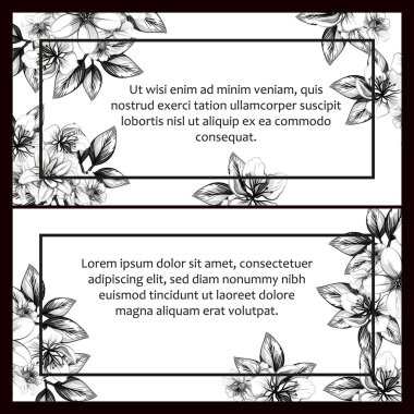 Klasik çiçek düğün kartları seti. Çiçek elementleri ve çerçeveleri.