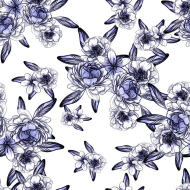 Sorunsuz vintage tarzı çiçek deseni. Kontur çiçek öğeleri