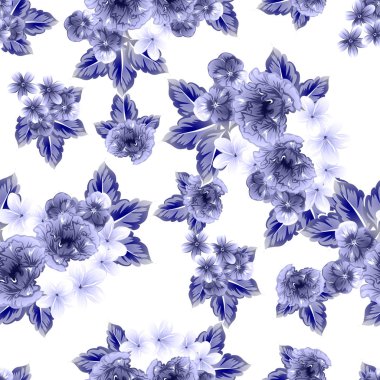 Sorunsuz vintage tarzı çiçek deseni. Kontur çiçek öğeleri