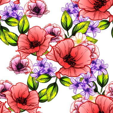 Sorunsuz vintage tarzı çiçek deseni. Renkli çiçek öğeleri