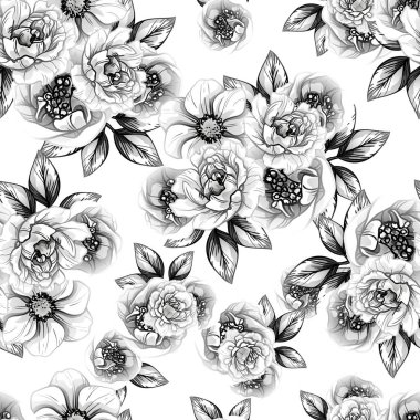 Sorunsuz vintage tarzı çiçek deseni. Kontur çiçek öğeleri