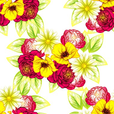 Sorunsuz vintage tarzı çiçek deseni. Renkli çiçek öğeleri