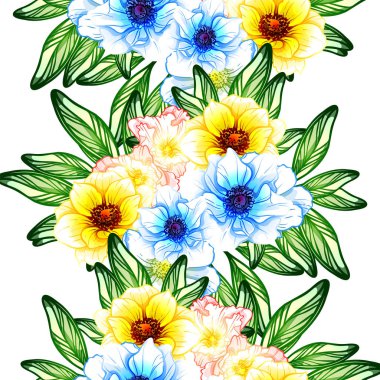 Sorunsuz vintage tarzı çiçek deseni. Renkli çiçek öğeleri